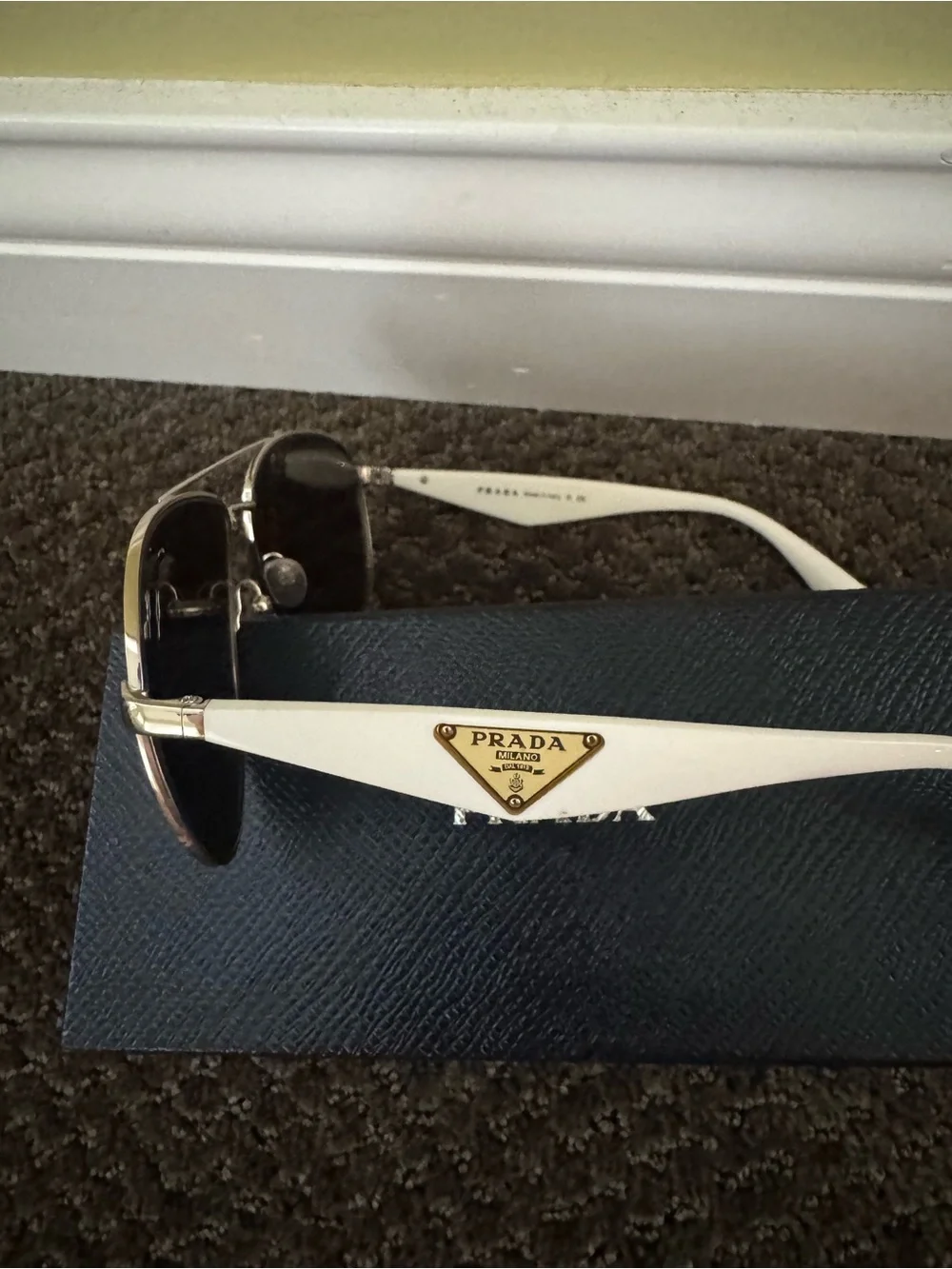 Prada White Temple Sunglasses Arm with Black Logo
